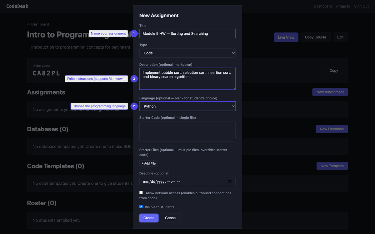 Fill in assignment details