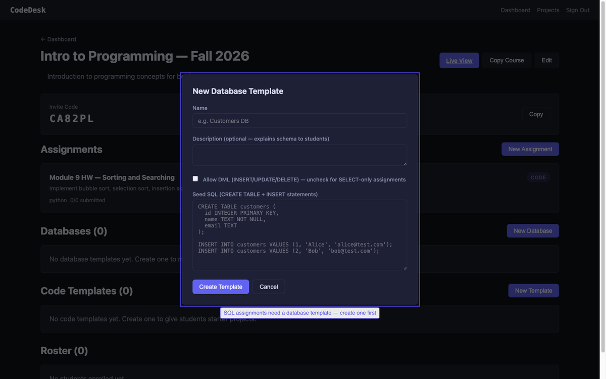 Create a database template first