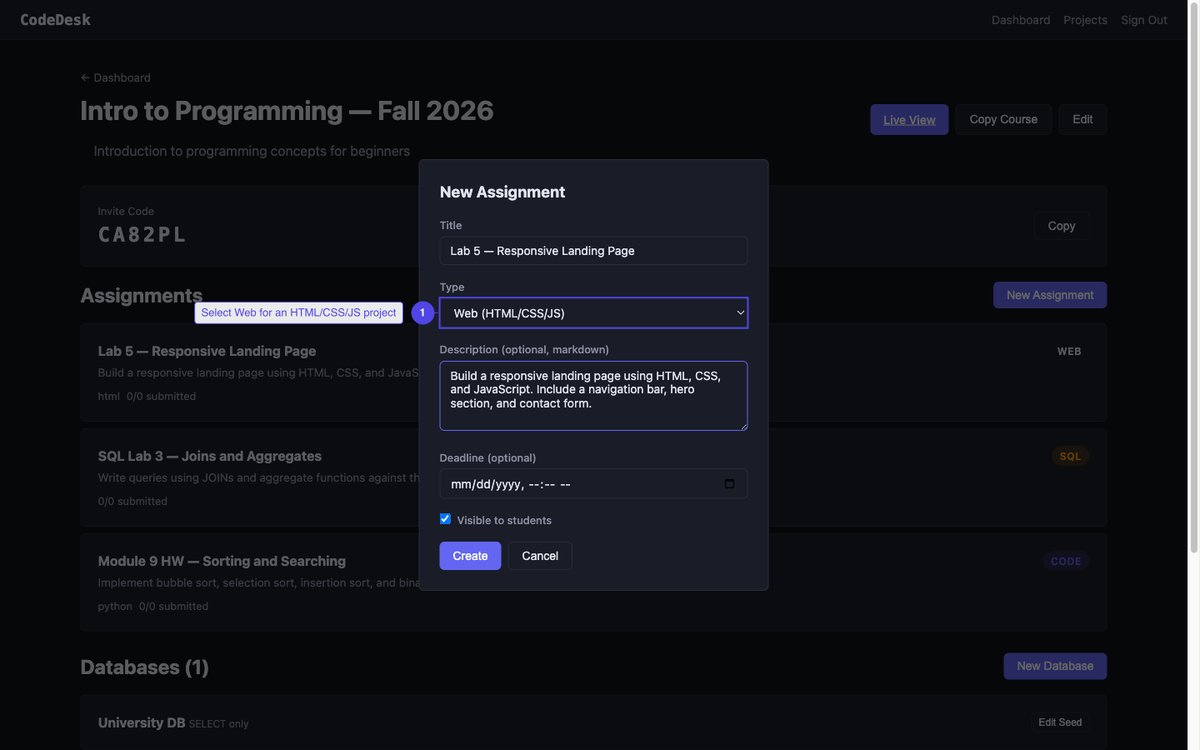 Set up the web assignment