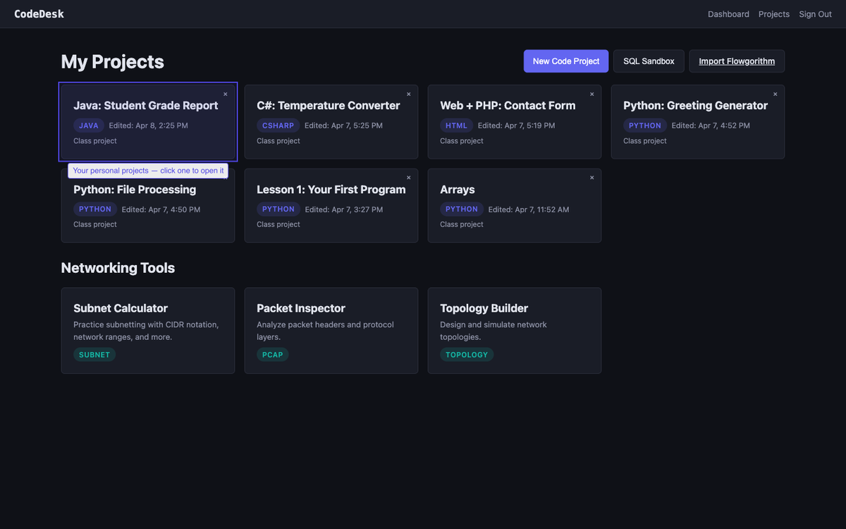 Go to your Projects page