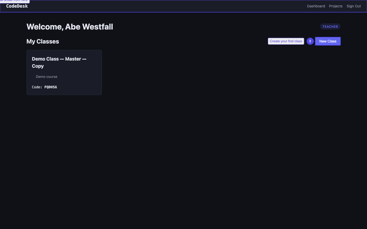 The teacher dashboard
