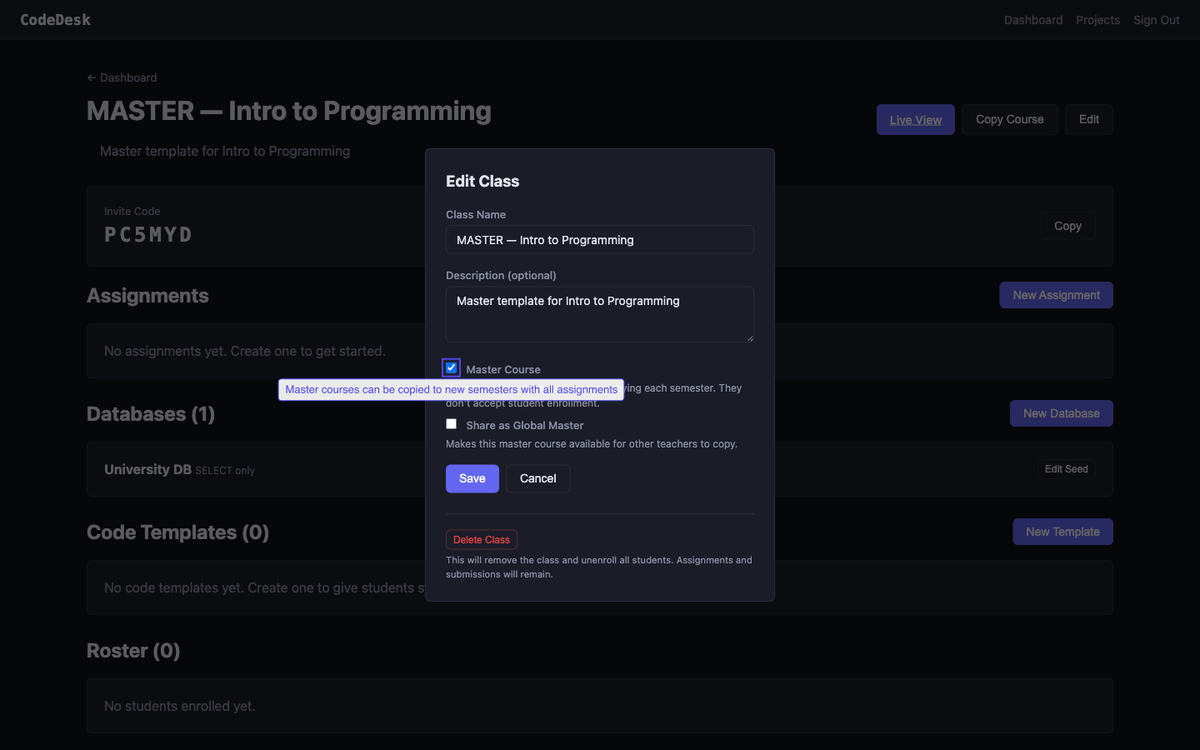Enable master course